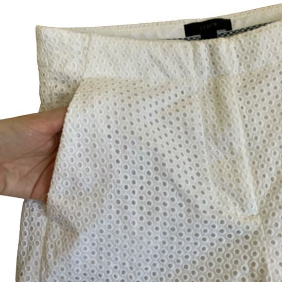 J.Crew Sz 0 White Eyelet Patio Pants Trousers Cropped Straight Preppy Elegant - Picture 8 of 16